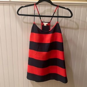 J Crew Red and Navy Striped Blouse